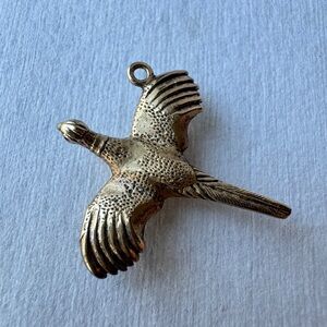 Light Gold Tone Sterling Silver Flying Pheasant Pendant For Necklace Singed